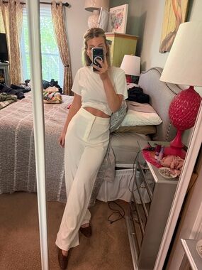 Meshki Cream High-Waist Wide-Leg Trousers
